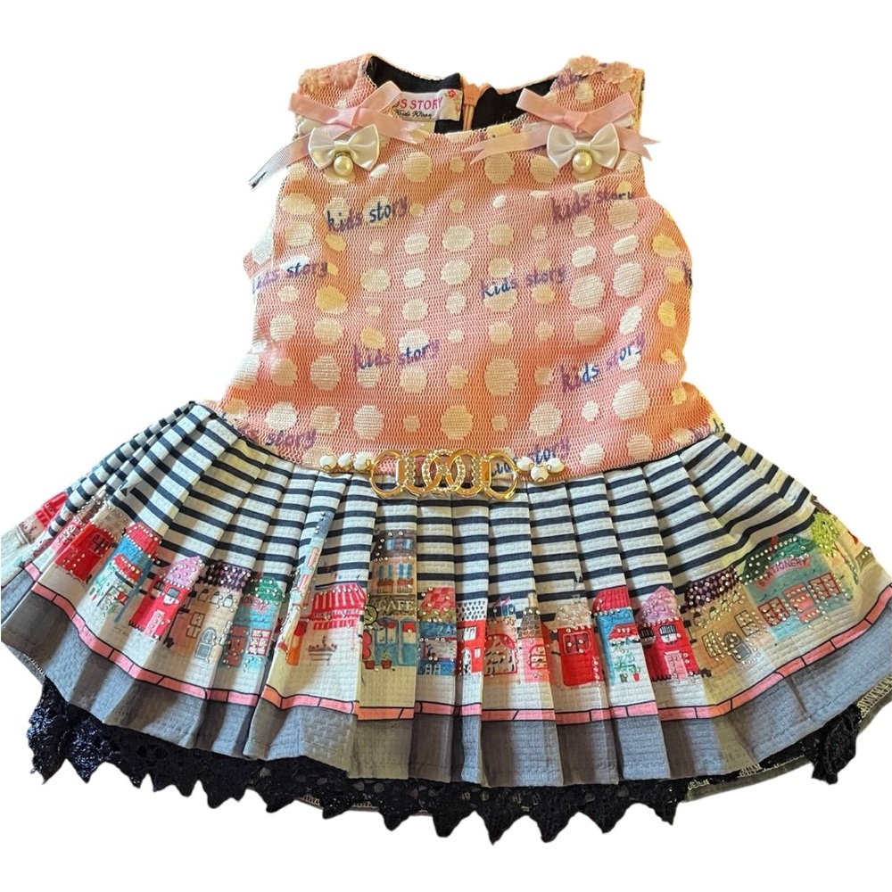Kids Story Pink white Polka Dot blue white Striped Dress size 6M